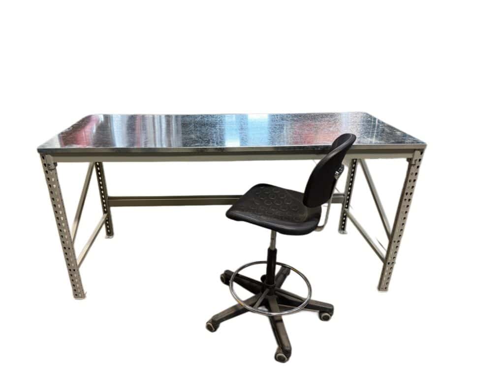 Basic workbench with galvanized top and shop stool