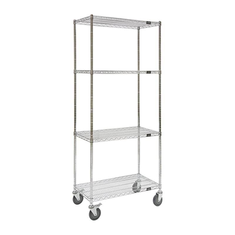Chrome wire mobile shelving cart