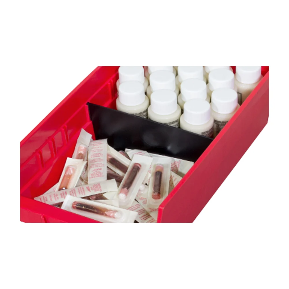 4 inch plastic shelf bin with a width divider
