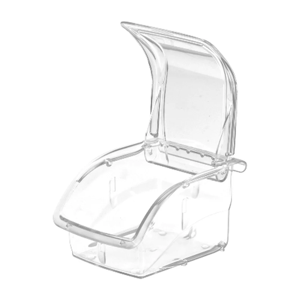 Clear bin with lid raised