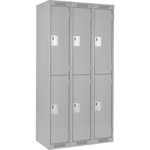 Double-Tier Steel Lockers JFBJ157: style Basic; bank of 3; overall w × d × h (in) 36 × 18 × 72