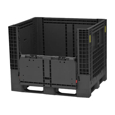 Extra heavy-duty bulk container with drop door open