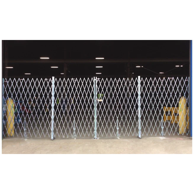 Folding security gates spanning a wide warehouse opening