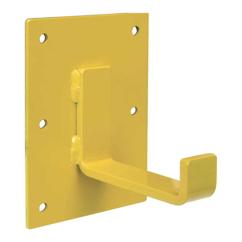 Yellow wall-mounted fork extension storage bracket