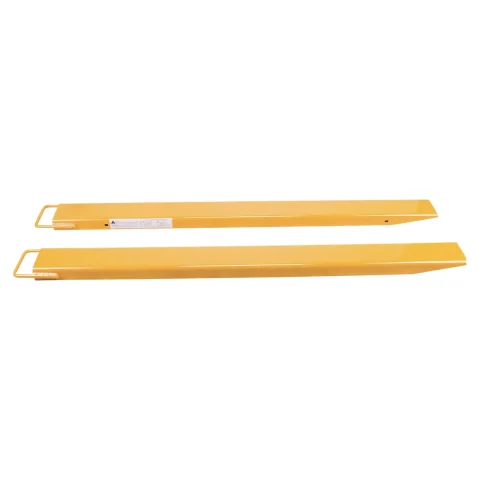Pair of yellow slide-on forklift fork extensions
