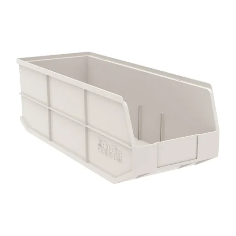 Beige heavy-duty divided shelf bin