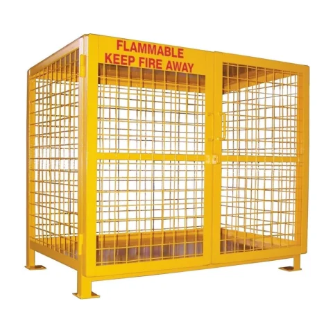 Yellow propane cylinder storage cage