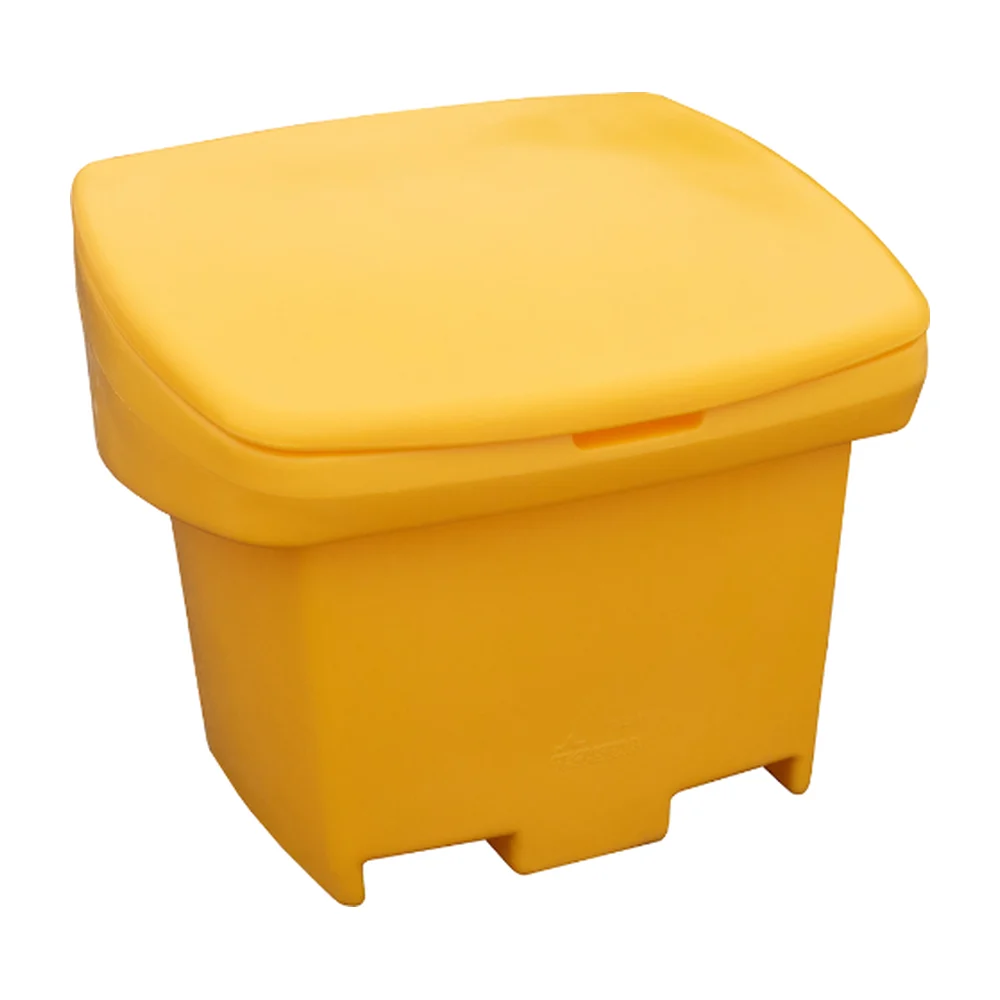 Yellow lockable outdoor salt and sand storage bin