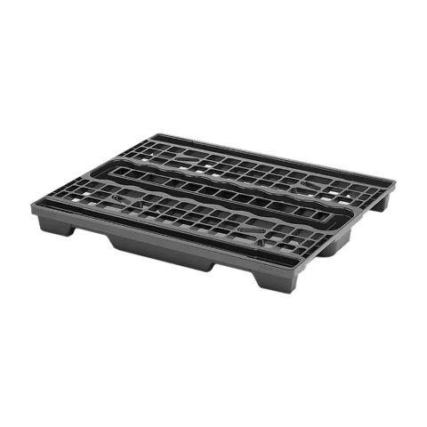 Black nest-and-rack plastic pallet with three runners