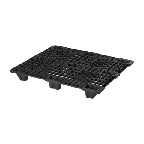 Black nestable plastic pallet with open deck