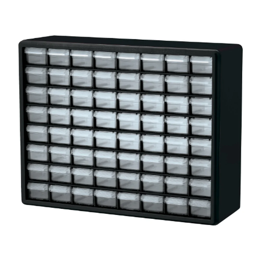 Plastic parts cabinet with 64 small drawers