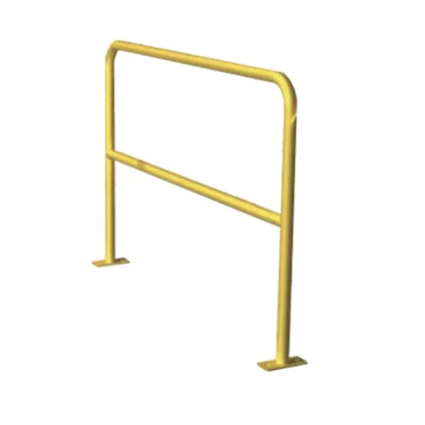 Yellow steel safety handrail section with mid-rail