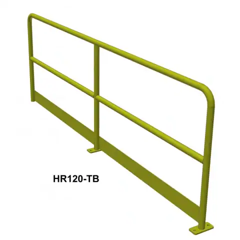 Yellow steel safety handrail with toe board