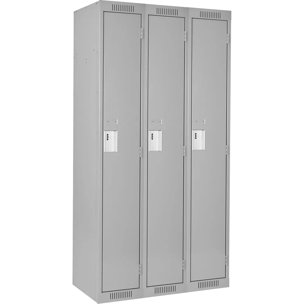 Single-Tier Steel Lockers JFBJ153: style Basic; bank of 3; overall w × d × h (in) 36 × 18 × 72