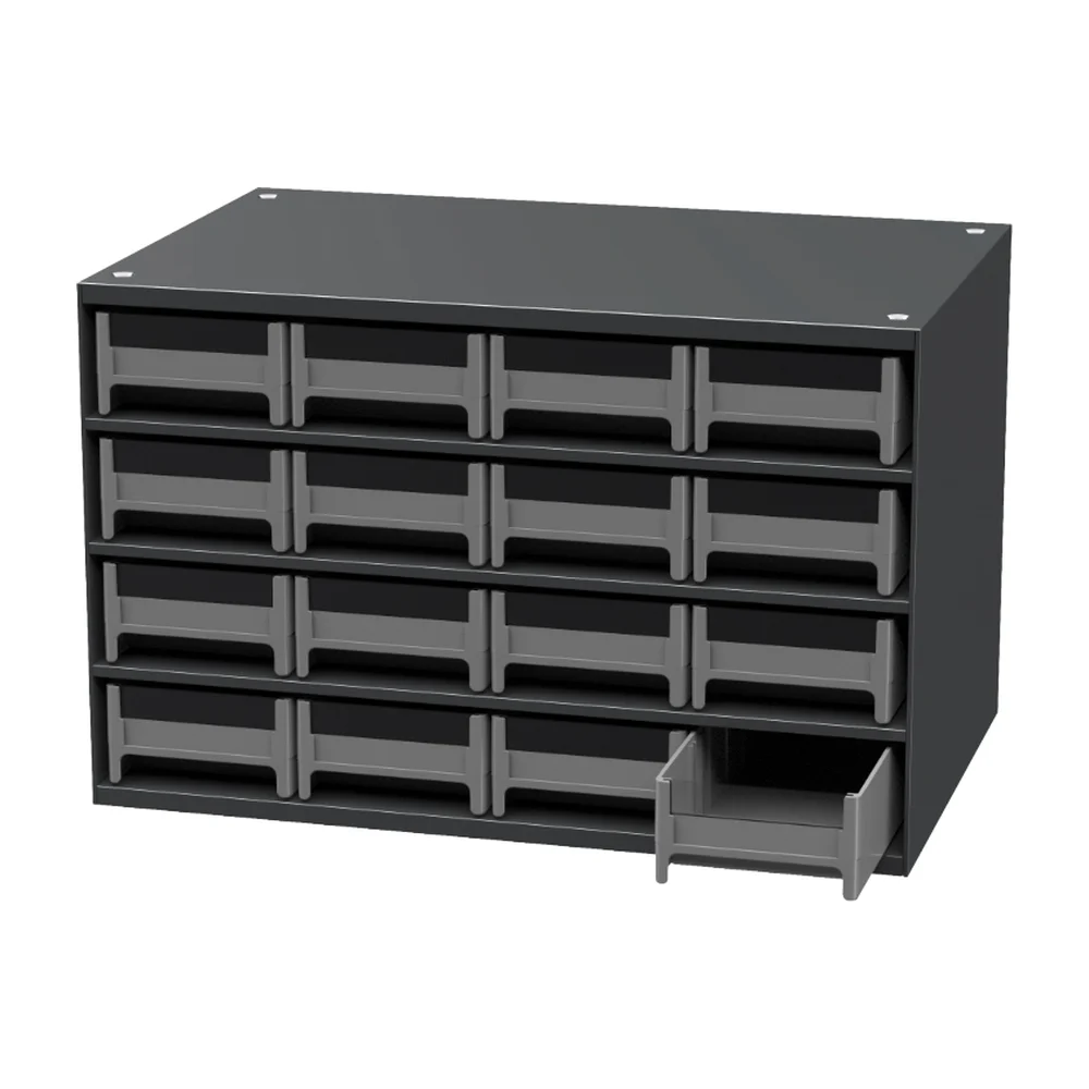 Grey steel small parts cabinet with 20 drawers