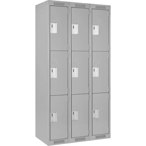 Triple-Tier Steel Lockers JFBJ161: style Basic; bank of 3; overall w × d × h (in) 36 × 18 × 72