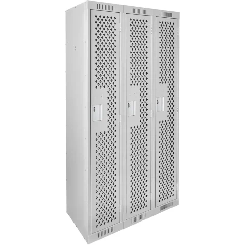 Ventilated Perforated Steel Lockers JFBJ480: tiers Single; bank of 3; overall w × d × h (in) 36 × 18 × 72