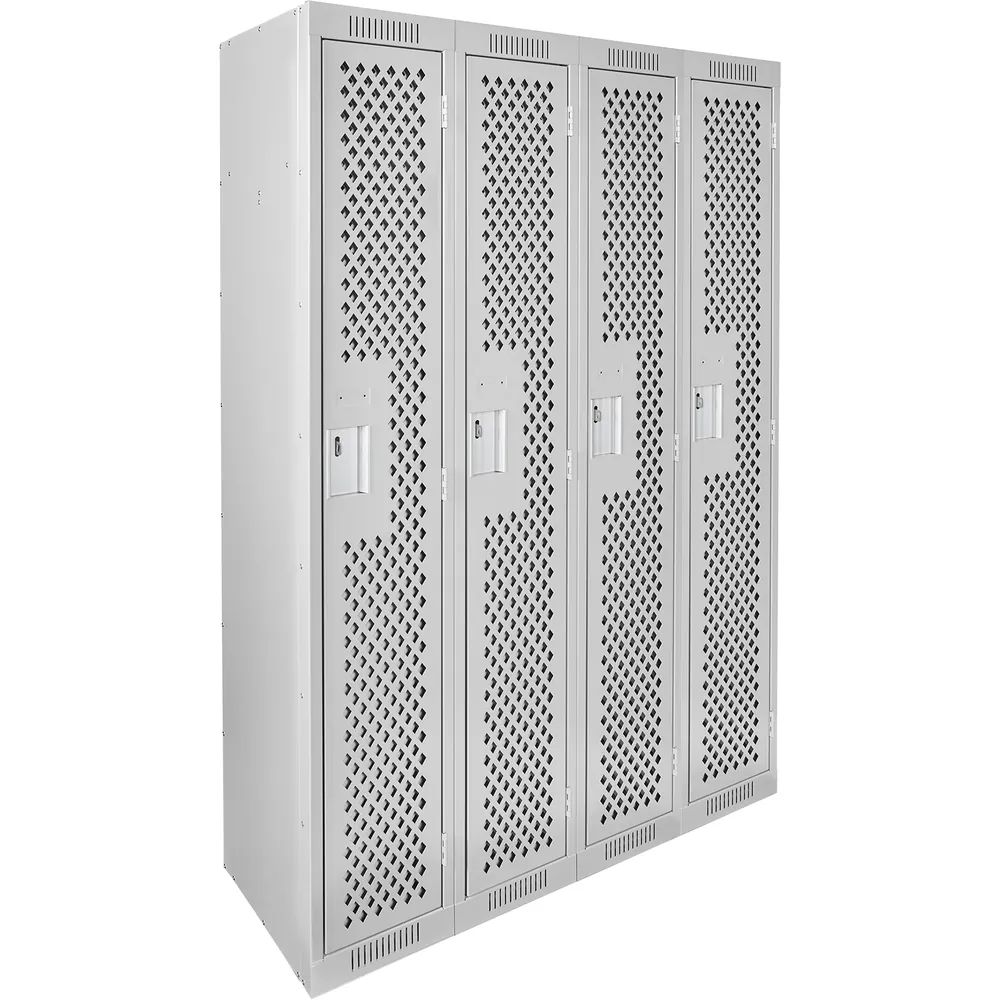 Ventilated Perforated Steel Lockers JFBJ481: tiers Single; bank of 4; overall w × d × h (in) 48 × 18 × 72