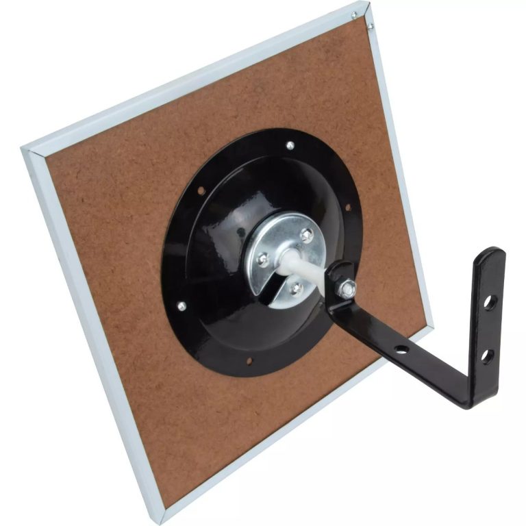 Galvanized steel back and adjustable bracket of a framed flat mirror