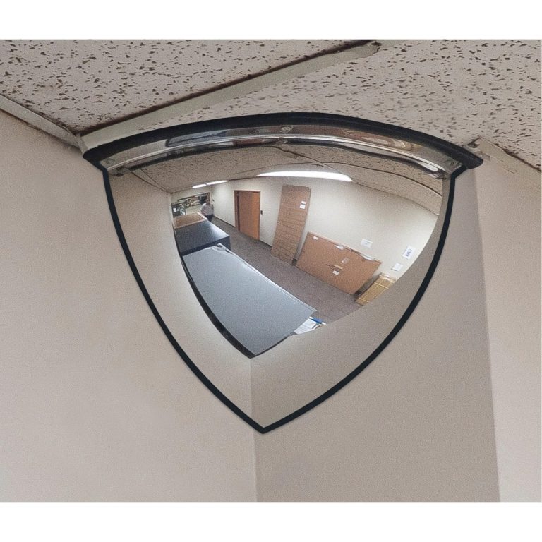JSBEJ883 90 degree quarter dome mirror mounted in a ceiling corner