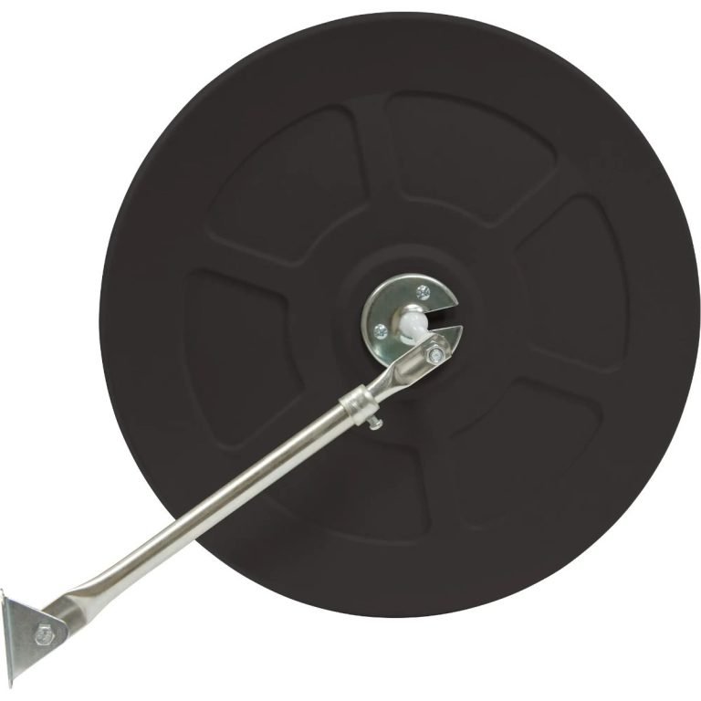 Back of a convex mirror showing the telescopic mounting arm