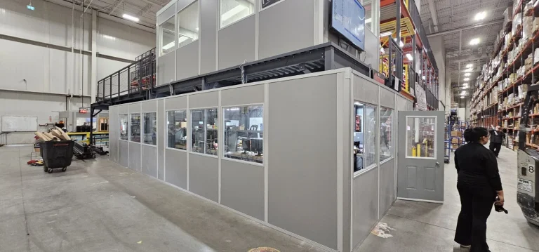 Office enclosure integrated with a warehouse platform