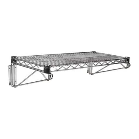 Wall-mounted chrome wire shelf with supports