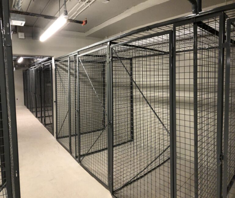 Wire mesh condo lockers installed in a storage room