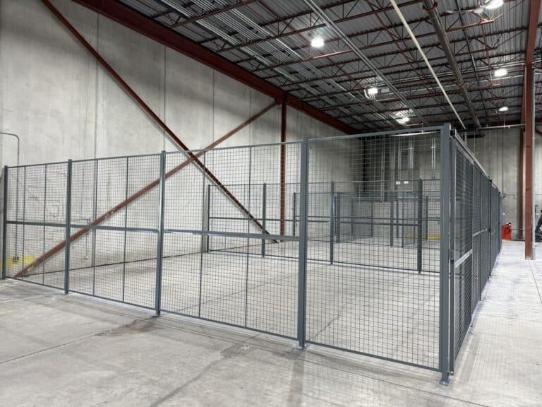 Wire mesh partition enclosure in a new warehouse