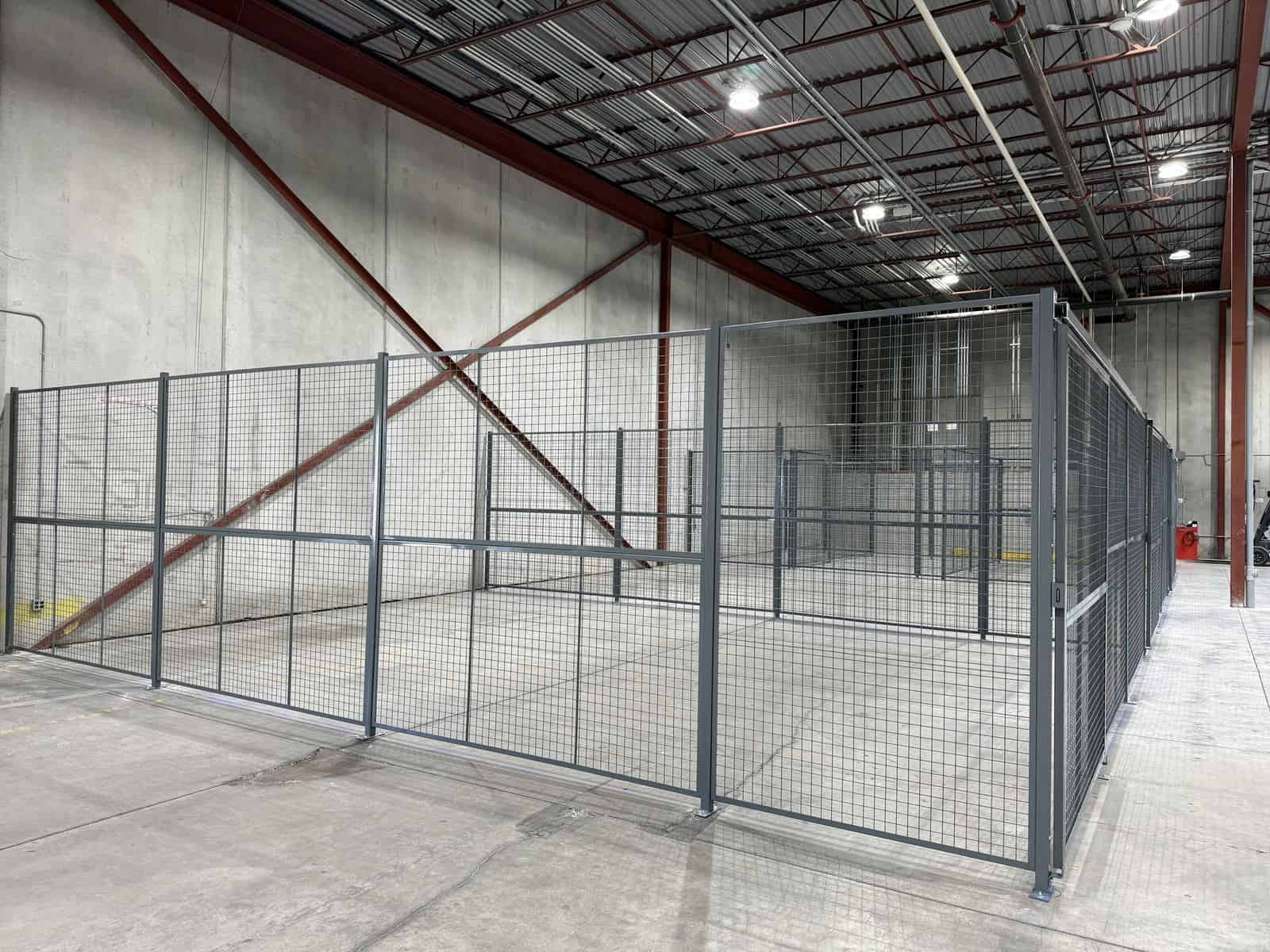 Wire mesh partition enclosure in a new warehouse