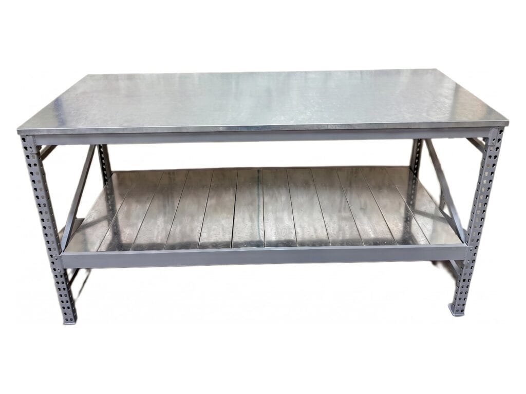 Workbench with galvanized bottom shelf
